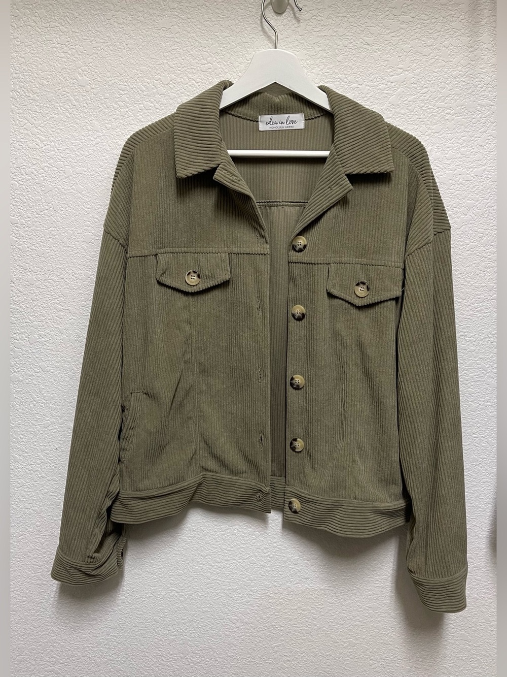 EDEN IN LOVE Olive Green Classic Button Down Relaxed Corduroy Jacket Size M
